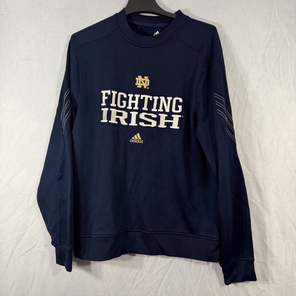 Notre‎ Dame Fighting Irish Adidas Climawarm Crewneck Pullover Medium Blue Logos